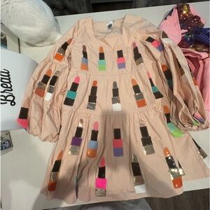 QUEEN OF SPARKLES BEIGE LIPSTICK DRESS